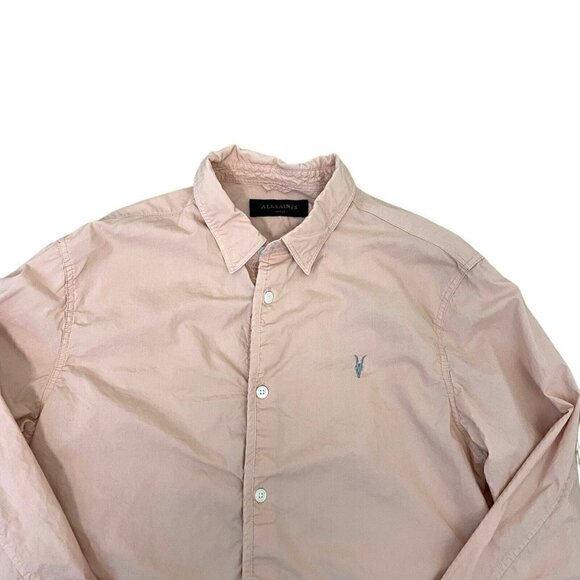 AllSaints Prospect Long Sleeve Button Down Shirt Peach Pink Men's size Small - Picture 3 of 8
